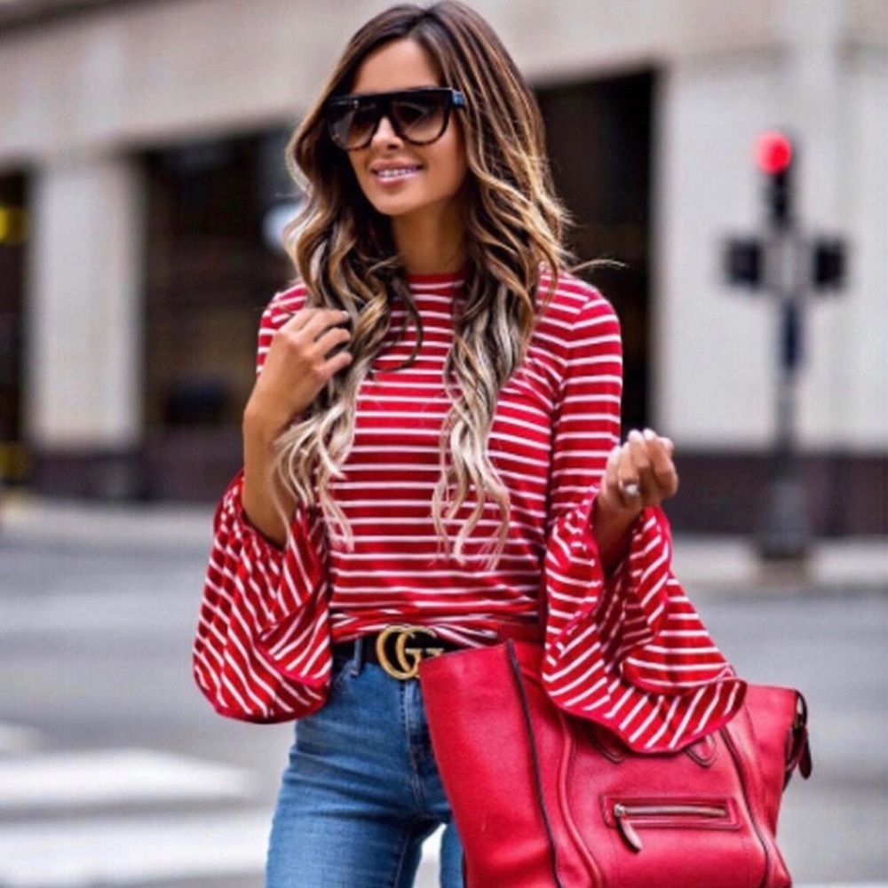 Striped Bell Sleeve Top - Picture 7 of 9
